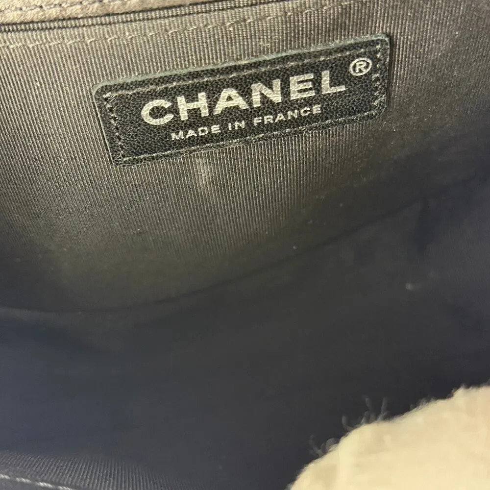 Chanel Boy Bag Medium Black Lambskin Iridescent Chevron Silver CC 17S  Women's